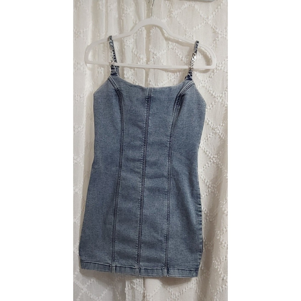 NWT‎ GUESS Womens Denim Mini Dress With Back Zip Sleeveless Size M
